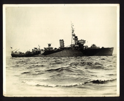 Photograph - "H.M.S. Orestes" - commissioned 25th March 1943 - paid off April 1947 - adopted by egham - Surrey; 8875
