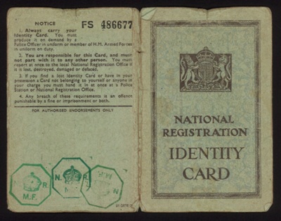 ID- National Registration belonging to a 'Ruth Thorpe'- Malton dated 01.07.1943; 78833
