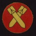 Cloth insignia (repro) x 3- two yellow crossed bombs on red circle background - Home Guard bomb disposal; 56205