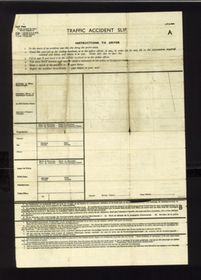 R.A.F. form 446 - traffic accident slip - in English French German & Dutch; 1998