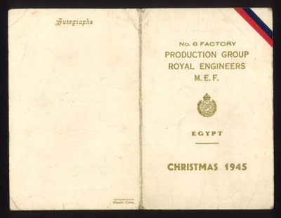 Menu- Royal Engineers- Christmas 1945, Heliopolis, Egypt addressed to a 'Miss Ivy Thorpe'; 78846