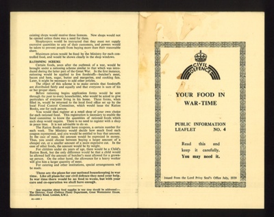 Civil Defence information leaflet no: 4 - "Your food in war-time" - July 1939; 1/07/1939; 5266