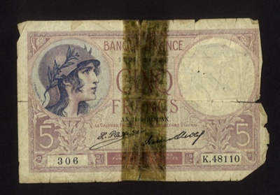 French 5 franc note; 27/07/1995; 19240