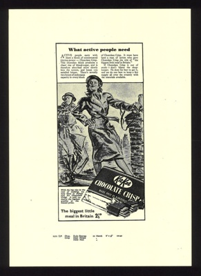 Photocopy of advert - "Rowntree's" "Kit Kat" - "What active people need" - wartime advert; 5071 Photocopy of advert - "Rowntree's" "Kit Kat" - "What active people need" - wartime advert; 5071
