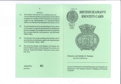British merchant seaman's identity card (copy); 35716