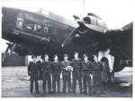 Copy of photograph - 158 squadron R.A.F. Halifax bomber "Friday the 13th" with pilot "Dumbo" Smith and first crew - April 1944 - (copy in hut 26); 1/04/1944; 36810 Copy of photograph - 158 squadron R.A.F. Halifax bomber "Friday the 13th" with pilot "Dumbo" Smith and first crew - April 1944 - (copy in hut 26); 1/04/1944; 36810