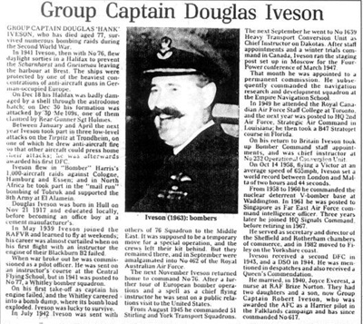 Obituary - Group Captain Douglas Iveson - ex no: 76 squadron R.A.F. Bomber Command; 37760