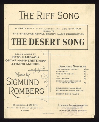 Sheet Music - "The Desert Song" From the Operetta "The Desert Song" by Sigmund Romberg - 1926; 1/01/1926; 6175
