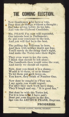 Poem - "The Coming Election" - Vote for Arthur Pease Esquire; 2257 Poem - "The Coming Election" - Vote for Arthur Pease Esquire; 2257