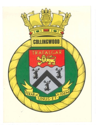 Cardboard badge - "H.M.S. Collingwood" - Royal Navy training establishment; 36123 Cardboard badge - "H.M.S. Collingwood" - Royal Navy training establishment; 36123