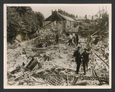 Official copyrighted war photograph- 19th June 1940- general view of wrecked houses in East Anglia; 56563