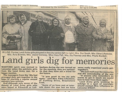 Press cutting - "Land girls Dig for Memories" - former Land Army girls in Leicester; 36535 Press cutting - "Land girls Dig for Memories" - former Land Army girls in Leicester; 36535