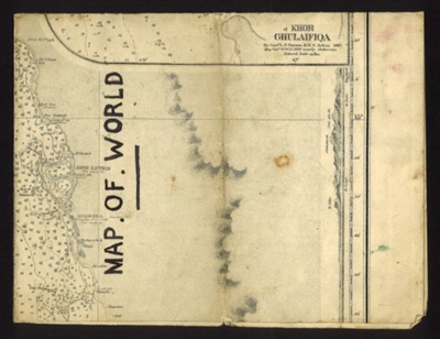 Hand drawn map of the world - circumnavigation of globe by D.E.M.S ship - 38198 miles in 9 months & 2 weeks; 6355