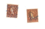 British postage stamps (2) (brown) - Elizabeth II - Price 2d; 37339