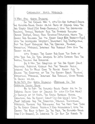 Manuscript account of enemy action involving "H.M.S. Marigold" pennant no: k-87 - flower class corvette - 07/05/1941 to 09/12/1942; 7/05/1941; 35952