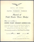 Photocopies (2) of certificate - Flt Sgt N.M. Greenley - awarded Path Finder Force Badge - 17/05/1945; 17/05/1945; 37445