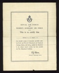 Certificate- R.A.F & W.A.A.F. awarding an 'I.G. Thorpe' the 'War Educational Certificate' dated 07.11.1945 ; 78852 Certificate- R.A.F & W.A.A.F. awarding an 'I.G. Thorpe' the 'War Educational Certificate' dated 07.11.1945 ; 78852