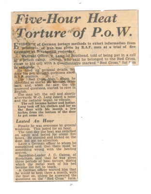Press cutting - referring to the war crime trial of five Germans at Wuppertall - 28/11/1945; 28/11/1945; 35711 Press cutting - referring to the war crime trial of five Germans at Wuppertall - 28/11/1945; 28/11/1945; 35711