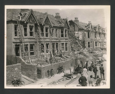 Official copyrighted war photograph- 25th June 1940- street scene in s/w England town after heavy bombing; 56473 Official copyrighted war photograph- 25th June 1940- street scene in s/w England town after heavy bombing; 56473