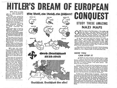 Photocopy - "Hitler's dream of European conquest" & front page of the "Daily Worker" 29/10/1938 - "Call for national effort for peace"; 29/10/1938; 5824 Photocopy - "Hitler's dream of European conquest" & front page of the "Daily Worker" 29/10/1938 - "Call for national effort for peace"; 29/10/1938; 5824
