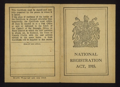 'National Registration Act, 1915' card issued to a 'David Morris'- temporary card' dated 28.08.1918; 78789