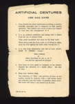 Leaflet - "Artificial Dentures Use and Care" - July 1944; 1/07/1944; 1831 Leaflet - "Artificial Dentures Use and Care" - July 1944; 1/07/1944; 1831