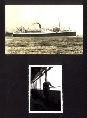 2x Photos, SS Asturias in Malaya, 1950s, J.B Mcfeat on ship in uniform.; 76929