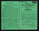 Membership card (green) - "Yorkshire mine workers' Association" - Firbeck colliery - 1944; 1/01/1944; 6285