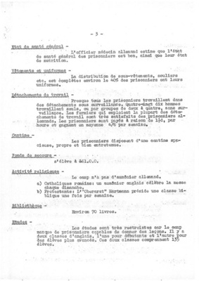 Record (photocopy) of an inspection of POW camp 83/Eden Camp undertaken on 7 March 1945. record in French. from the international committee of the Red Cross; 64026