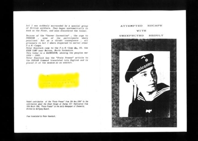 Account by ex-German P.O.W (Peter Hoentsch) at P.O.W Camp 83 (Eden Camp); 19195