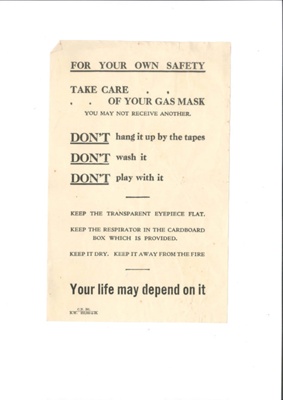 Information leaflet - "Take care of your gas mask"; 34653 Information leaflet - "Take care of your gas mask"; 34653