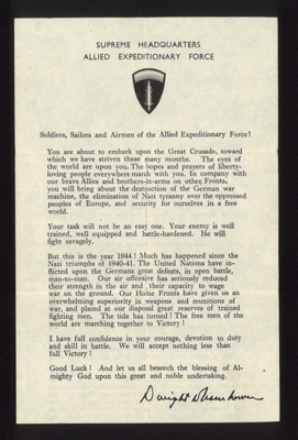 Photocopy of letter - from Dwight Eisenhower to all members of the Allied Expeditionary Force re: final push - 1944; 1/01/1944; 5581 Photocopy of letter - from Dwight Eisenhower to all members of the Allied Expeditionary Force re: final push - 1944; 1/01/1944; 5581