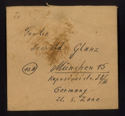 Letter from Franz Glanz to his family dated 12/10/1947. letter was folded inside Mrs Clayworth's last letter to Mrs Glanz; 71536