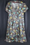 Ladies cotton patterned dress green/black/yellow; 73429