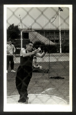 Photo of J.B McFeat competing at 'BTB Games', in July 1953. ; 76928
