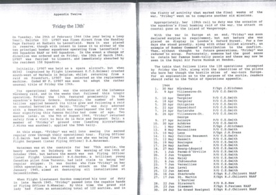 List of pilots & sorties flown by 158 Squadron Halifax bomber lV-907 "Friday the 13th" - 30/03/1944 to 25/04/1945; 36811 List of pilots & sorties flown by 158 Squadron Halifax bomber lV-907 "Friday the 13th" - 30/03/1944 to 25/04/1945; 36811