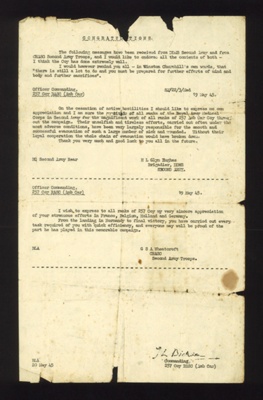 Message of congratulations - to officer commanding 257 Coy R.A.S.C. from DDMS & CRASC Second Army group - 19/05/1945; 19/05/1945; 6428