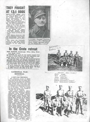 Photocopy of press cuttings re: Douglas Cartman - R.A.O.C. - P.O.W.; 2849