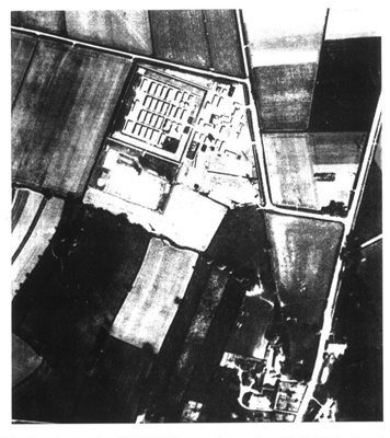 2 black and white photocopied aerial photographs - Eden Camp - taken in 1946/47 - Accompanying letter contains film and frame no5.; 39350