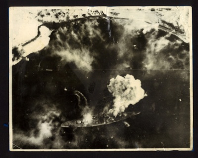 Photograph - Fleet Air Arm attacks the German battleship "Tirpitz" - 03/04/1944 - plus 2 photocopies; 3/04/1944; 4529 Photograph - Fleet Air Arm attacks the German battleship "Tirpitz" - 03/04/1944 - plus 2 photocopies; 3/04/1944; 4529