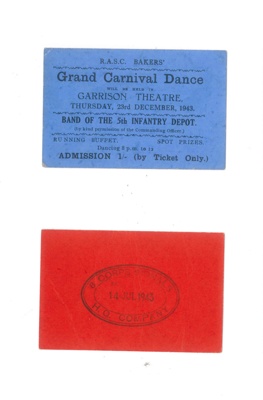 Ticket & Regimental stamp - "R.A.S.C. Grand Carnival Dance" & "8 Corps Signals H.Q. Coy" - 1943; 36181