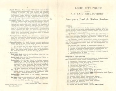 Information leaflet - "Leeds City Police" - "A.R.P Emergency Food and Shelter Services" - November 1940; 37924