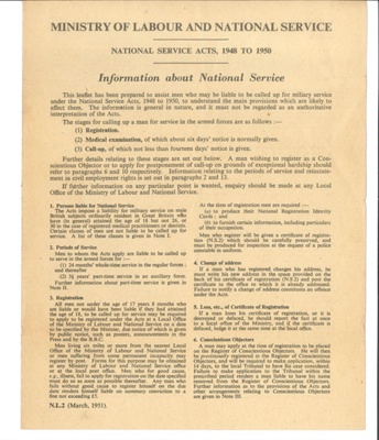 Leaflet - "Information about National Service" - 1948 to 1950; 1/01/1948; 36247 Leaflet - "Information about National Service" - 1948 to 1950; 1/01/1948; 36247