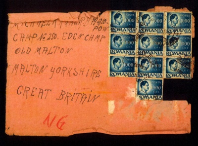 Photocopy of an envelope addressed to Michael Kramer. Camp 250. Eden Camp. April 1947; 76091