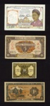 Bank notes (4) - "Banque de l'Indochine" - cinq piastres (1) une piastre (2) dix cents (1); 2491 Bank notes (4) - "Banque de l'Indochine" - cinq piastres (1) une piastre (2) dix cents (1); 2491