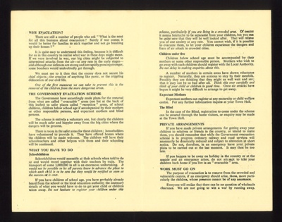 Civil Defence information leaflet no: 3 - "Evacuation - why and how ?" - July 1939; 1/07/1939; 5265