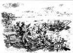 Copied sketches (10) - 9 of the 5th Bn Royal Berkshire Regiment landing at Bernieres-sur-Mer D-day & one of "The crossing of the Rhine"; 37901 Copied sketches (10) - 9 of the 5th Bn Royal Berkshire Regiment landing at Bernieres-sur-Mer D-day & one of "The crossing of the Rhine"; 37901