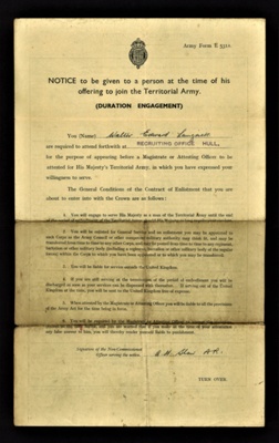 Army form E531a - "Certified copy of Attestation" - W.E. Langrick - Royal Engineers - 19/12/1939; 19/12/1939; 5040