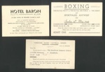 Souvenirs (3) - ticket to boxing match 13/05/1945 - hotel baron card - rugby selection card 08/02/1938; 13/05/1945; 34515 Souvenirs (3) - ticket to boxing match 13/05/1945 - hotel baron card - rugby selection card 08/02/1938; 13/05/1945; 34515