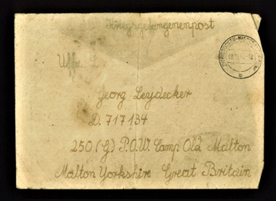 German envelope - addressed to prisoner "Georg Leydecker" at P.O.W. camp 83 - ol D Malton; 9/12/1947; 6654